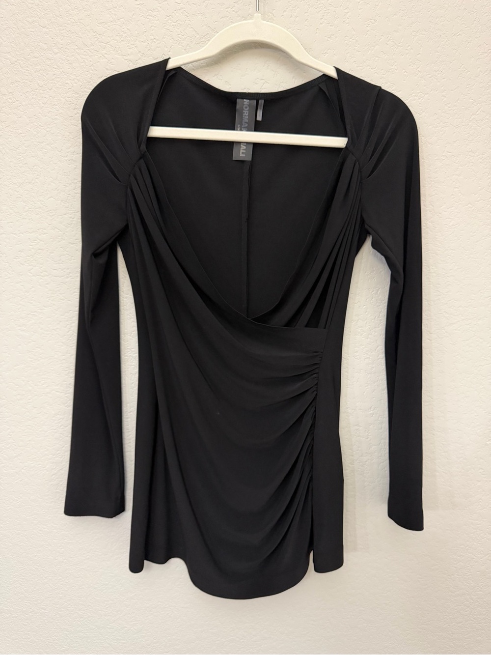 Norma Kamali Ruched Deep V-Neck Wrap Top Cocktail Office Siren Women’s S